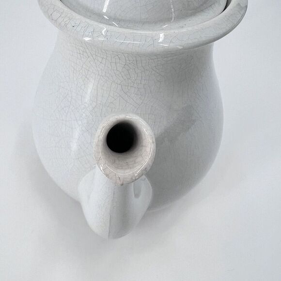 Antique White Ironstone China Teapot with Crazing Farmhouse Decor - Picture 4 of 13